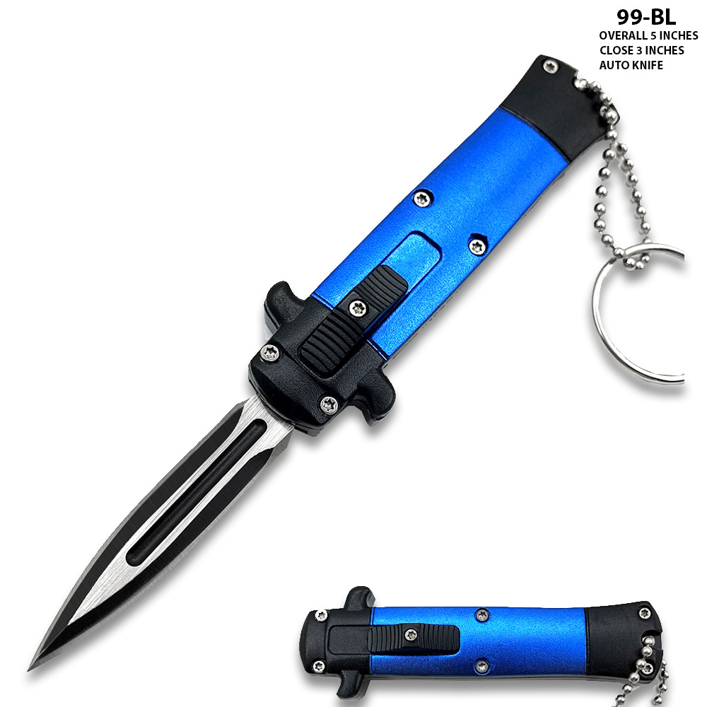 Mini Blue Key Chain OTF Knife Double Edge Blade