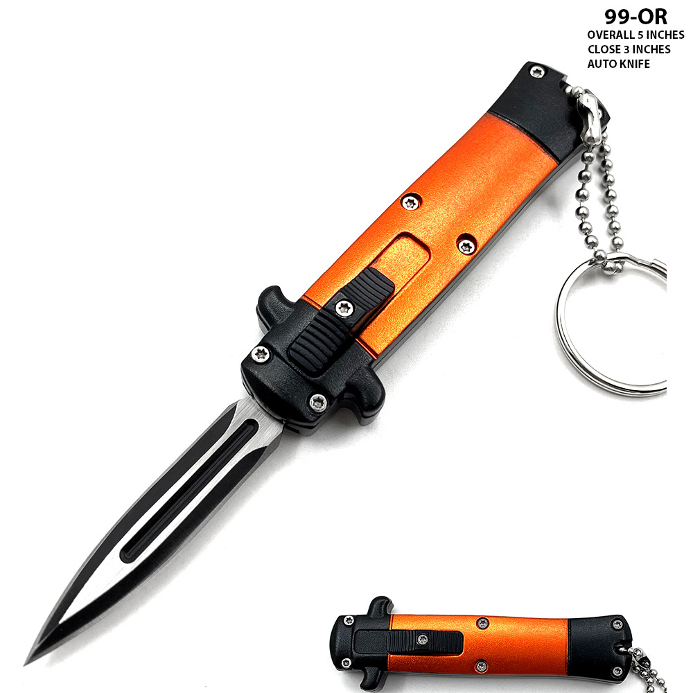 Mini Orange Key Chain OTF Knife Double Edge Blade
