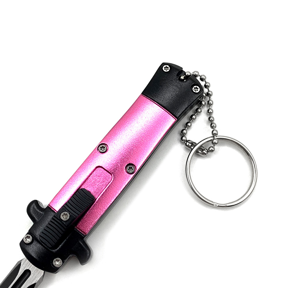 Mini Pink Key Chain OTF Knife Double Edge Blade
