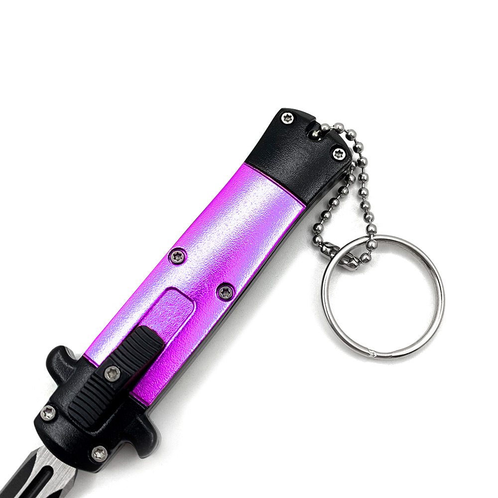 Mini Purple Key Chain OTF Knife Double Edge Blade
