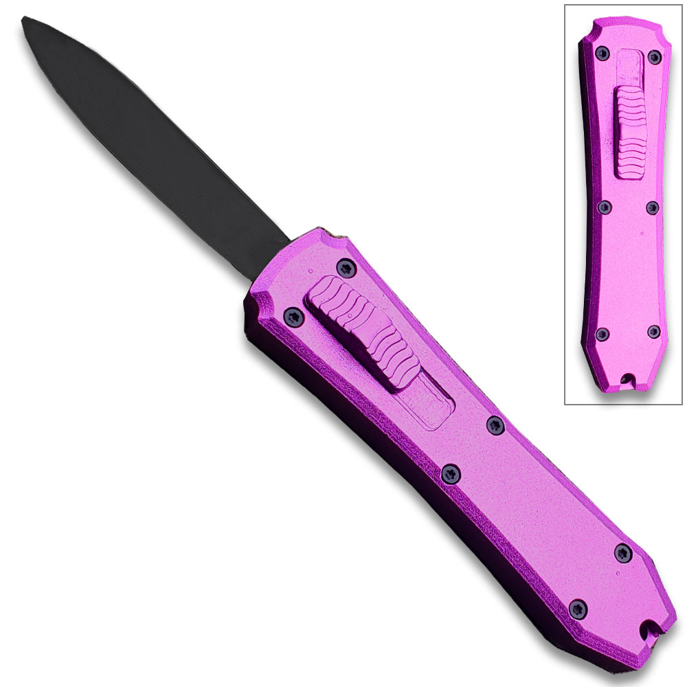 Legends Micro OTF Stiletto Blade Knife Purple Out The Front