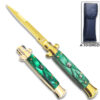 Gold  AKC Edition Blade Automatic Stiletto Knife Green Pearl Handle