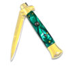 Gold  AKC Edition Blade Automatic Stiletto Knife Green Pearl Handle