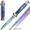 Rainbow Damascus Pattern Blue Automatic Stiletto Knife
