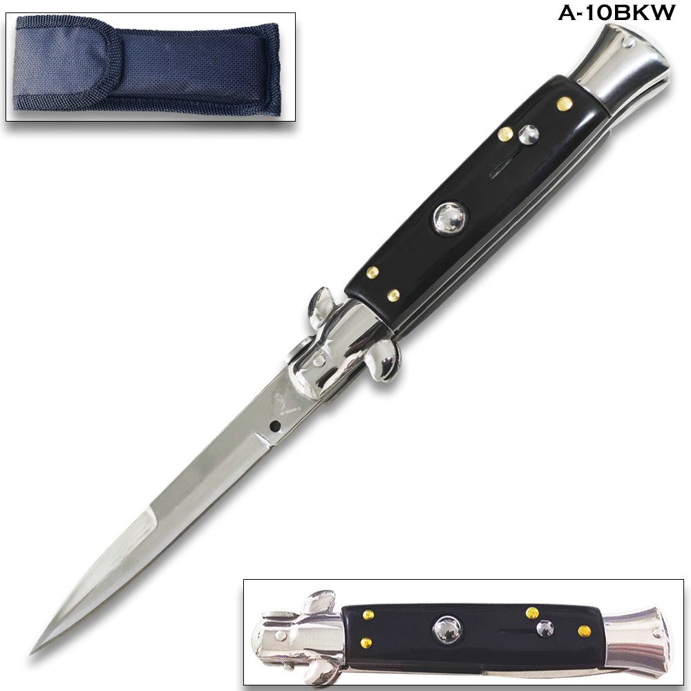 Black Wood Handle Automatic Knife  Stiletto