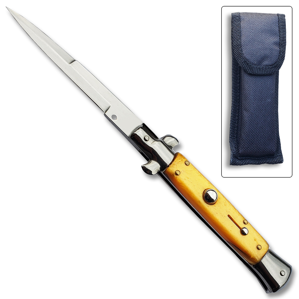 Gold Classic Stiletto Auto Knife Gold Color Handle