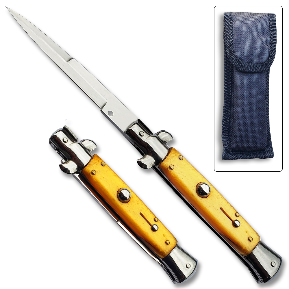 Gold Classic Stiletto Auto Knife Gold Color Handle