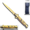 AKC Edition Blade Automatic Stiletto Knife Gold Pearl Handle