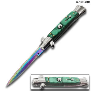 AKC Edition Blade Automatic Stiletto Knife Green Pearl Handle