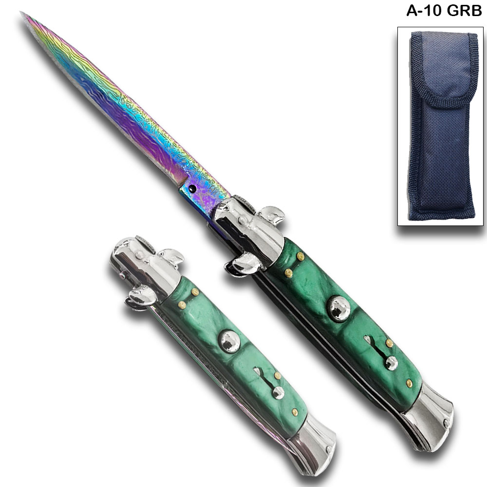 AKC Edition Blade Automatic Stiletto Knife Green Pearl Handle