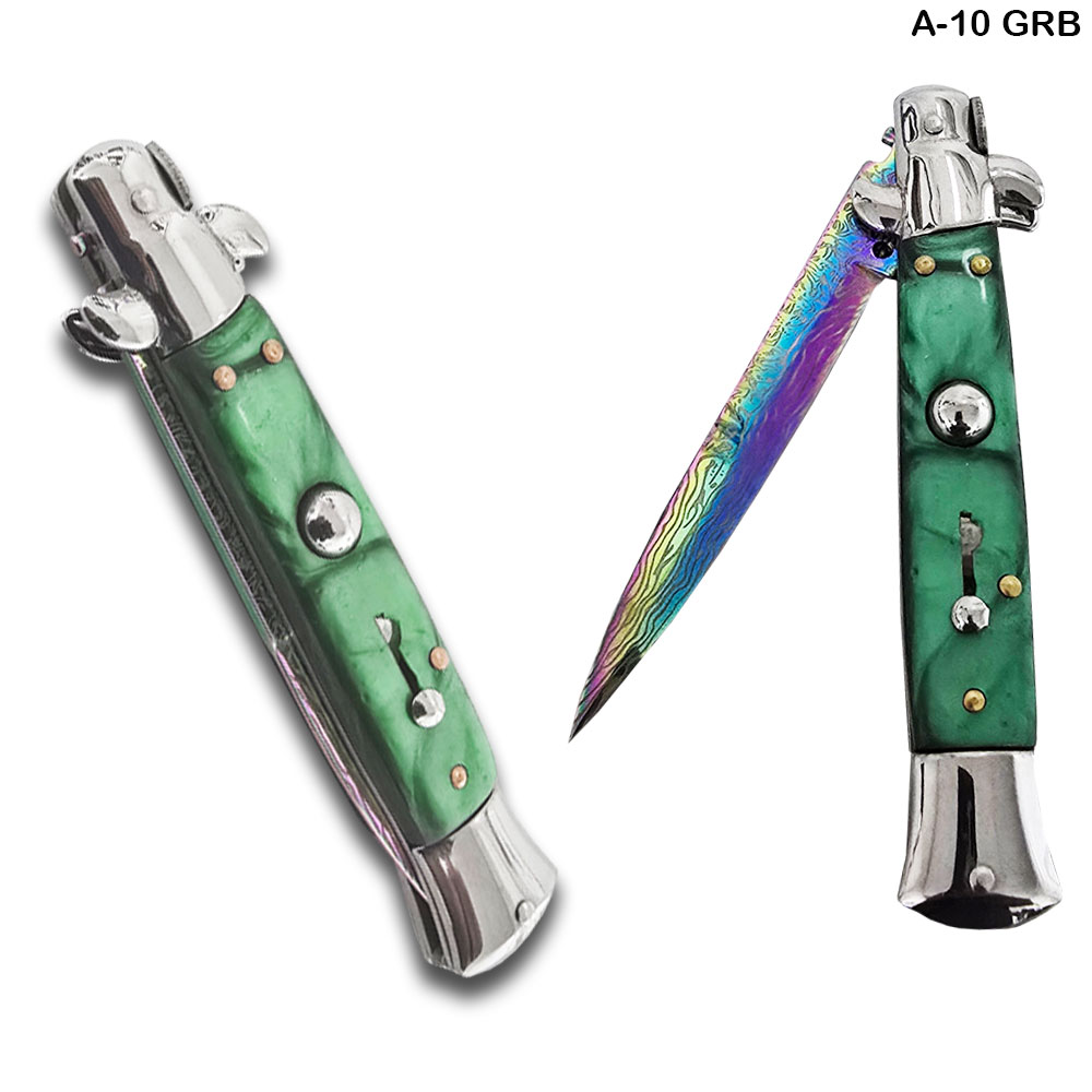 AKC Edition Blade Automatic Stiletto Knife Green Pearl Handle
