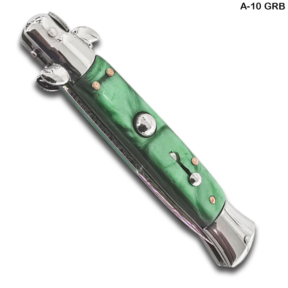AKC Edition Blade Automatic Stiletto Knife Green Pearl Handle
