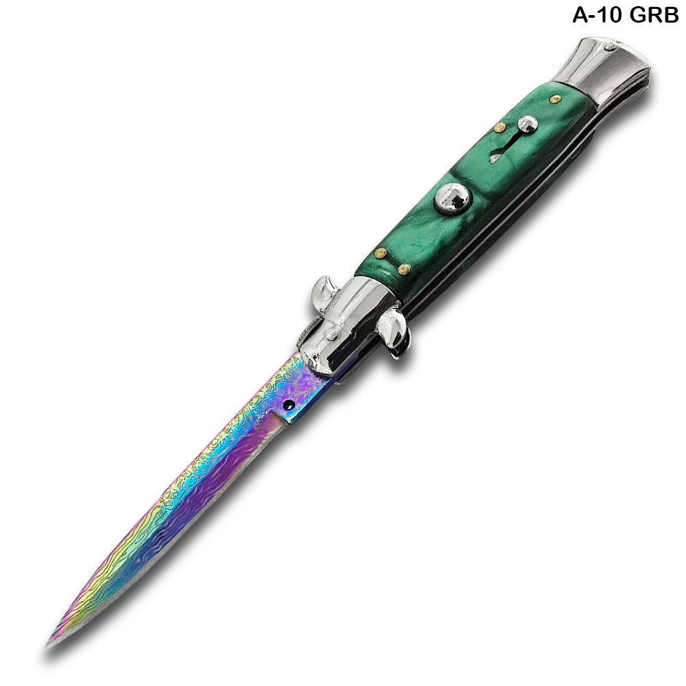 AKC Edition Blade Automatic Stiletto Knife Green Pearl Handle