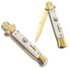 AKC Edition Blade Automatic Stiletto Knife Ivory and Gold Handle