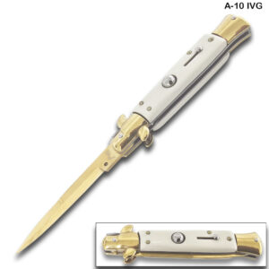 AKC Edition Blade Automatic Stiletto Knife Ivory and Gold Handle