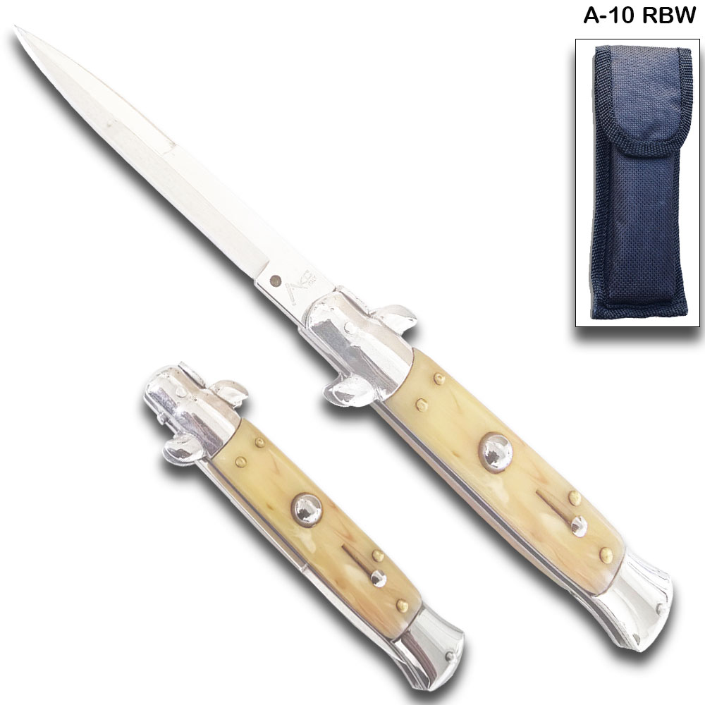 AKC Edition Silver Blade Automatic Stiletto Knife Bone Handle