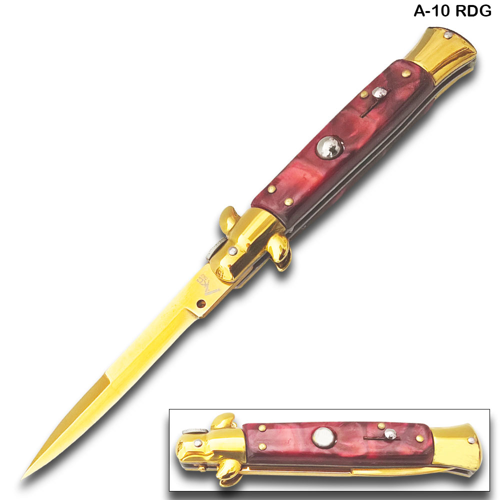 AKC Edition Blade Automatic Stiletto Knife  and Red Pearl Handle
