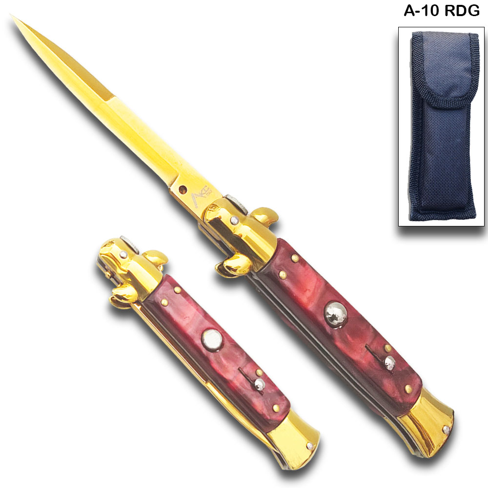 AKC Edition Blade Automatic Stiletto Knife  and Red Pearl Handle