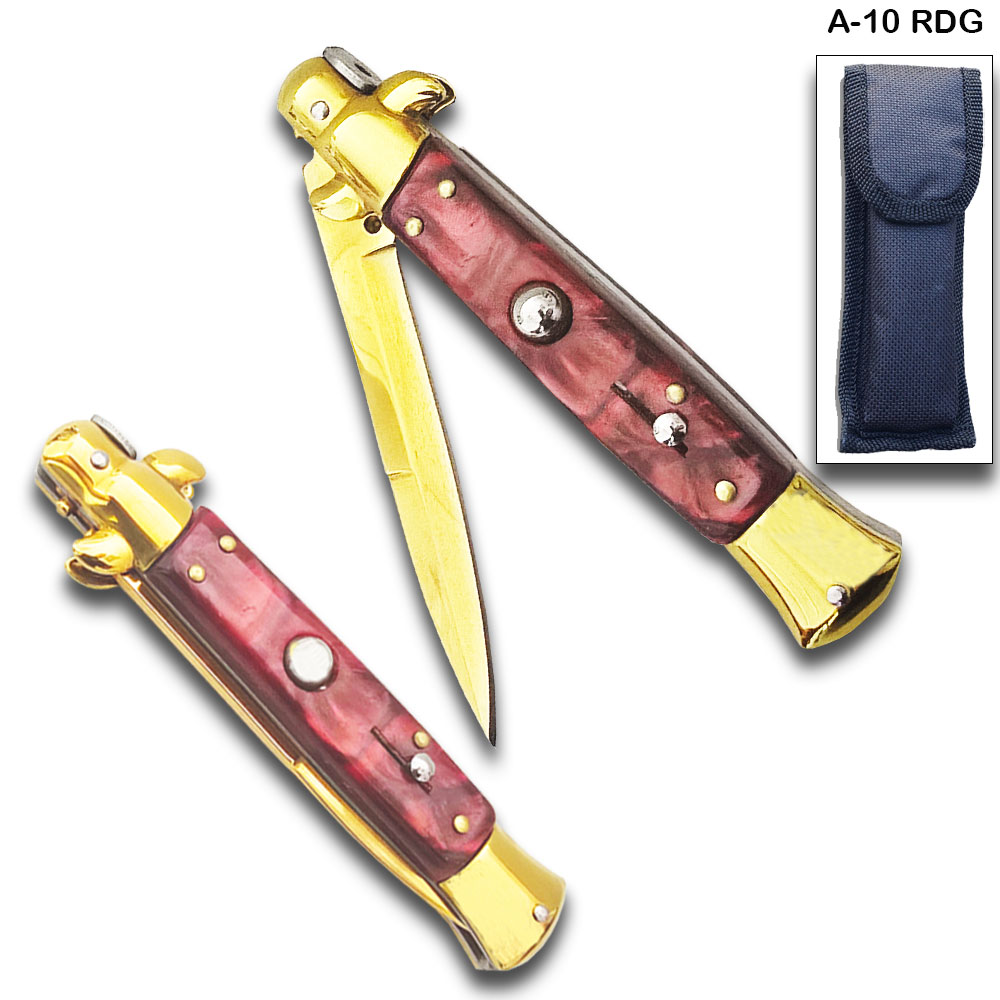 AKC Edition Blade Automatic Stiletto Knife  and Red Pearl Handle