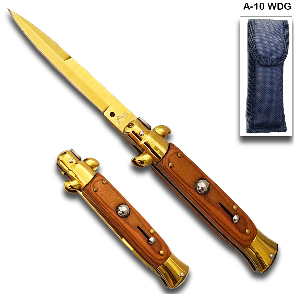 AKC Edition Blade Automatic Stiletto Knife Wood Handle