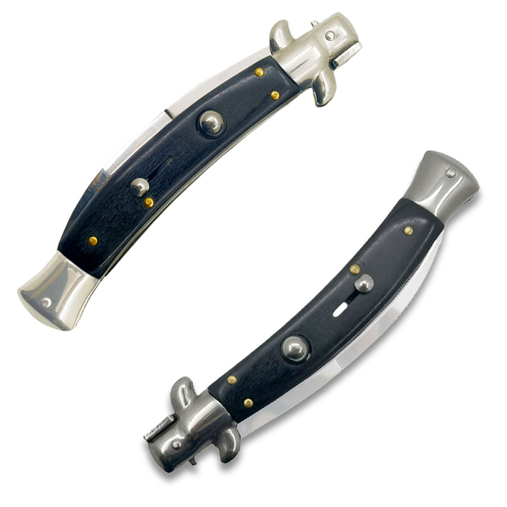 Black Italian 9.75"  Stiletto Switch Curved Blade Pocket Knife