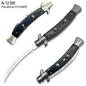 Black Italian 9.75"  Stiletto Switch Curved Blade Pocket Knife