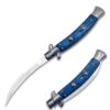 Blue Italian 9.75"  Stiletto Switch Curved Blade Pocket Knife