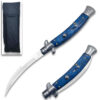 Blue Italian 9.75"  Stiletto Switch Curved Blade Pocket Knife
