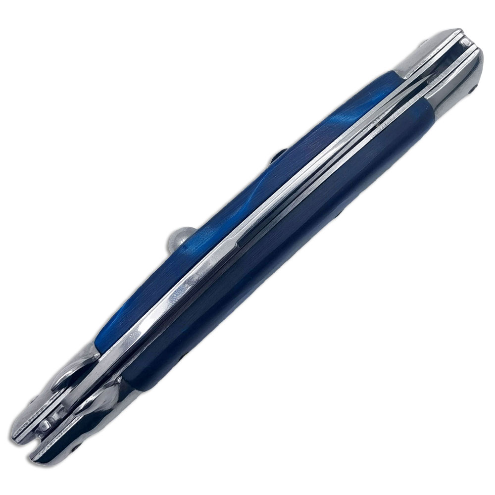 Blue Italian 9.75"  Stiletto Switch Curved Blade Pocket Knife