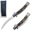 Imitation Bone Italian 9.75"  Stiletto Switch Curved Blade Pocket Knife