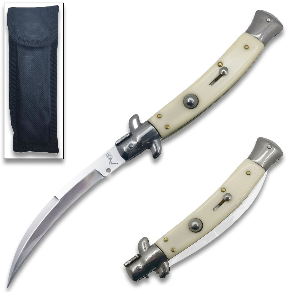 Ivory Italian 9.75"  Stiletto Switch Curved Blade Pocket Knife