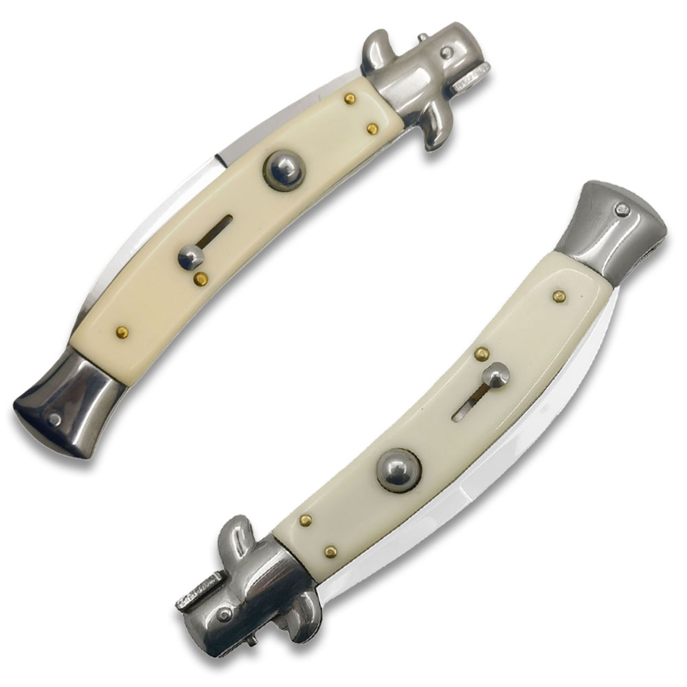 Ivory Italian 9.75"  Stiletto Switch Curved Blade Pocket Knife