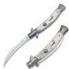 White Italian 9.75"  Stiletto Switch Curved Blade Pocket Knife