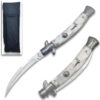 White Italian 9.75"  Stiletto Switch Curved Blade Pocket Knife