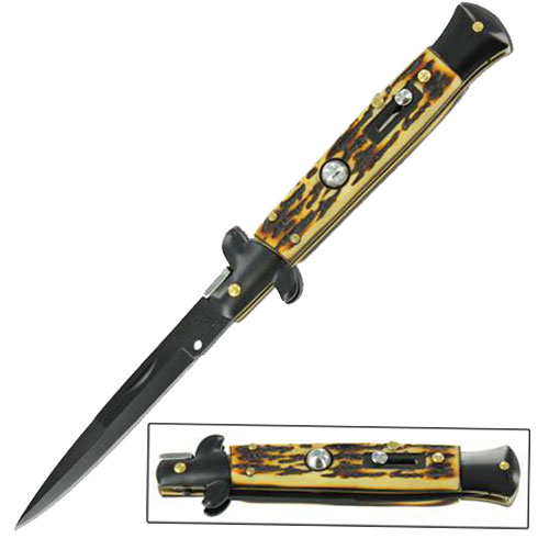 Mafia Italian Milano Stiletto Black Stag Automatic Knife