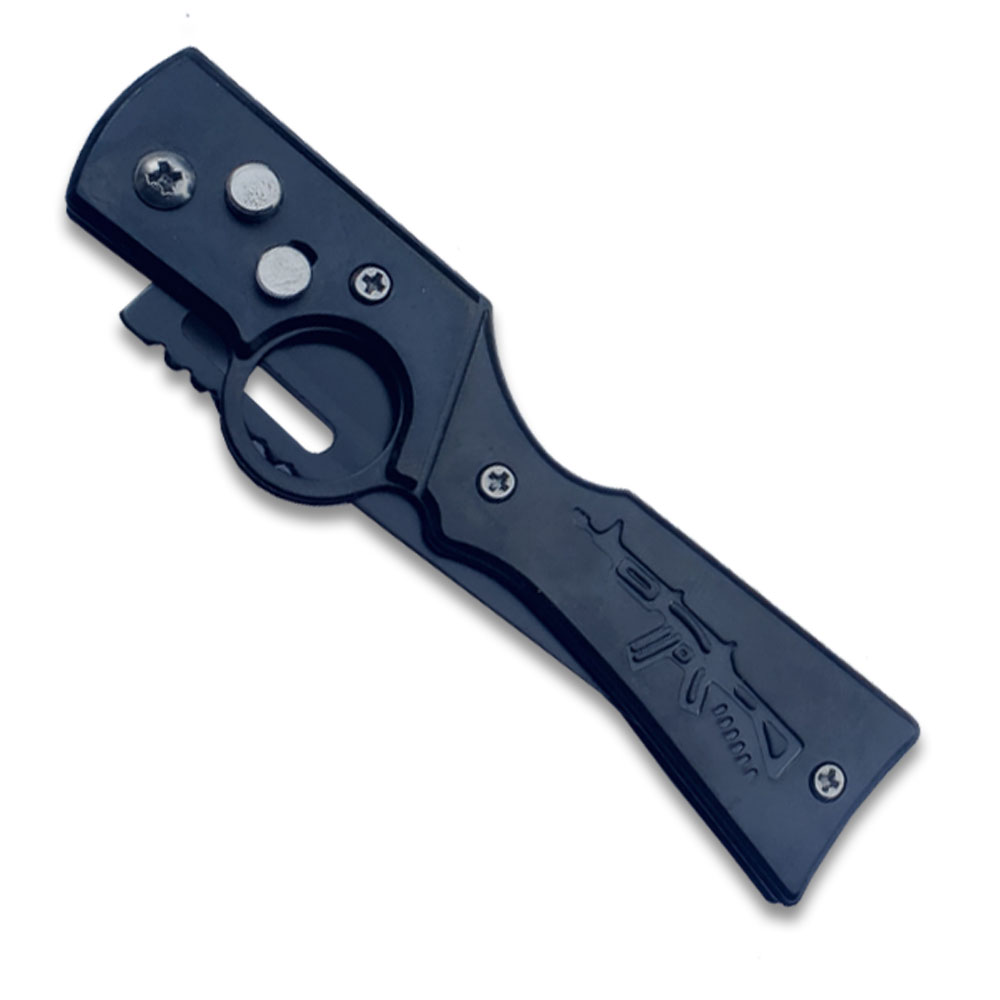 AK 47 Gun Styel Auto Knife Push Button Black Drop Point Blade