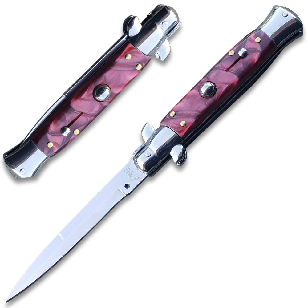 Red  White Pearl  Classic Stiletto Knife Red Pearl Handle