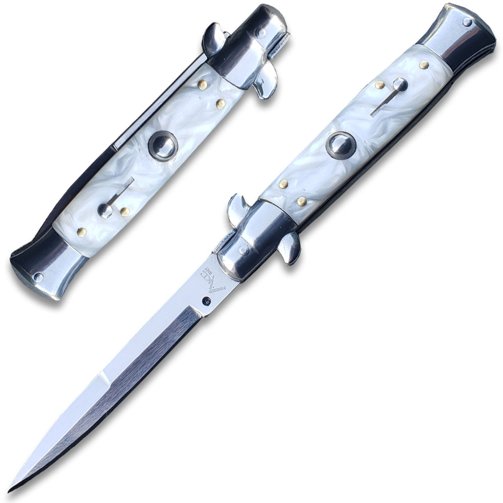White Pearl  Classic Stiletto Knife White Pearl Handle