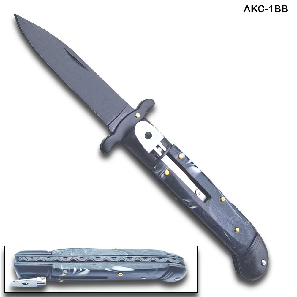 Lever Lock Swinguard Guard Automatic Knife with Black Pearl Handle