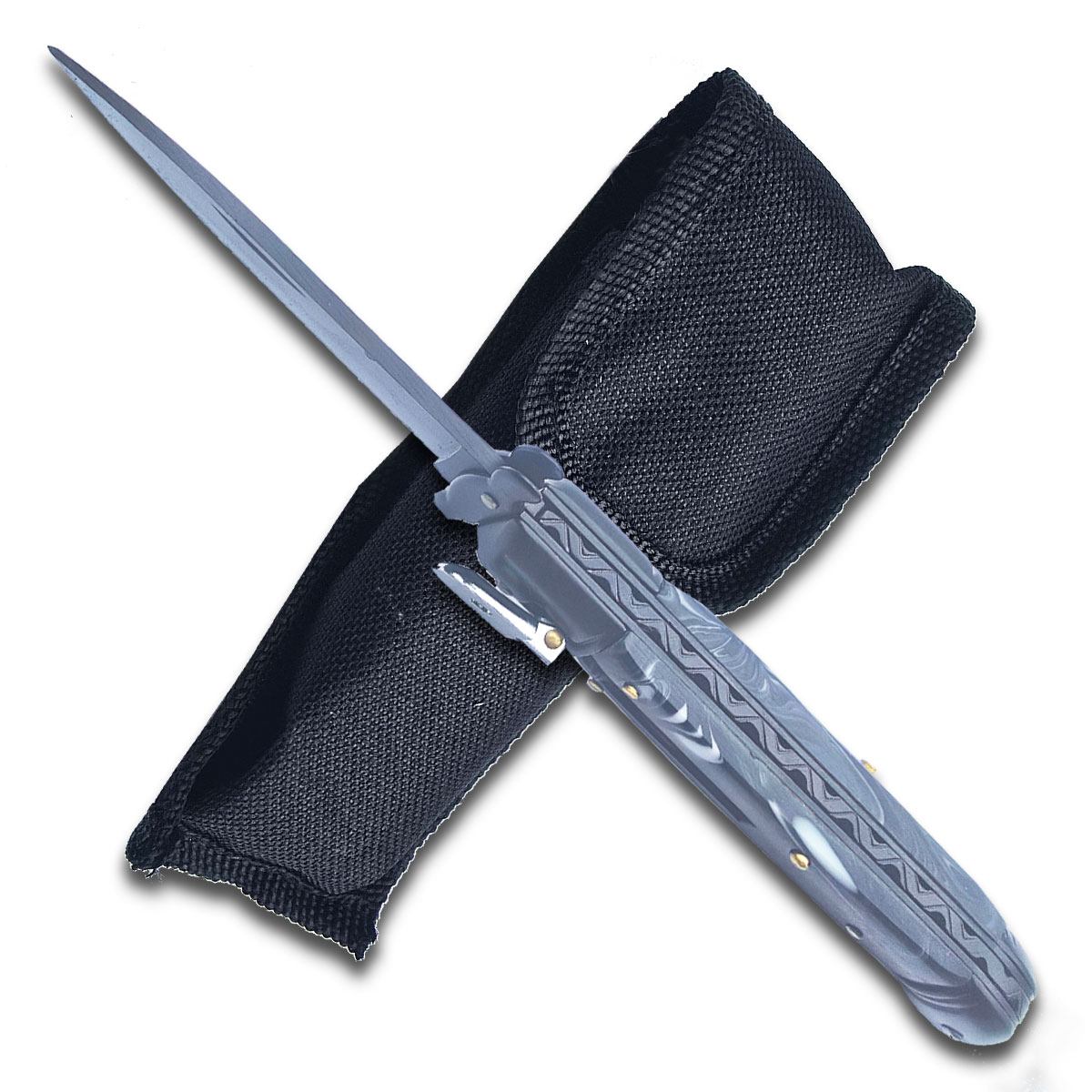 Lever Lock Swinguard Guard Automatic Knife with Black Pearl Handle