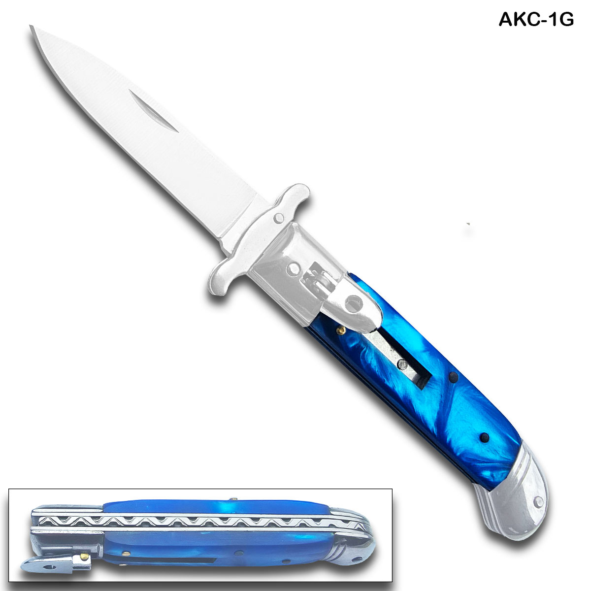 Lever Lock Swinguard Guard Automatic Knife with Blue Pearl Handle