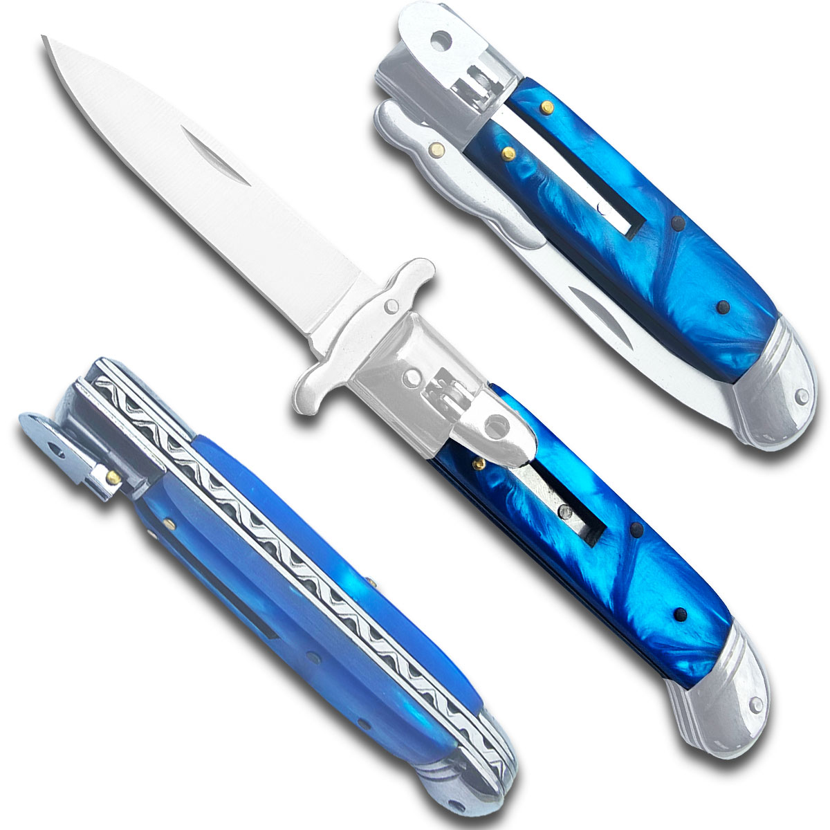 Lever Lock Swinguard Guard Automatic Knife with Blue Pearl Handle