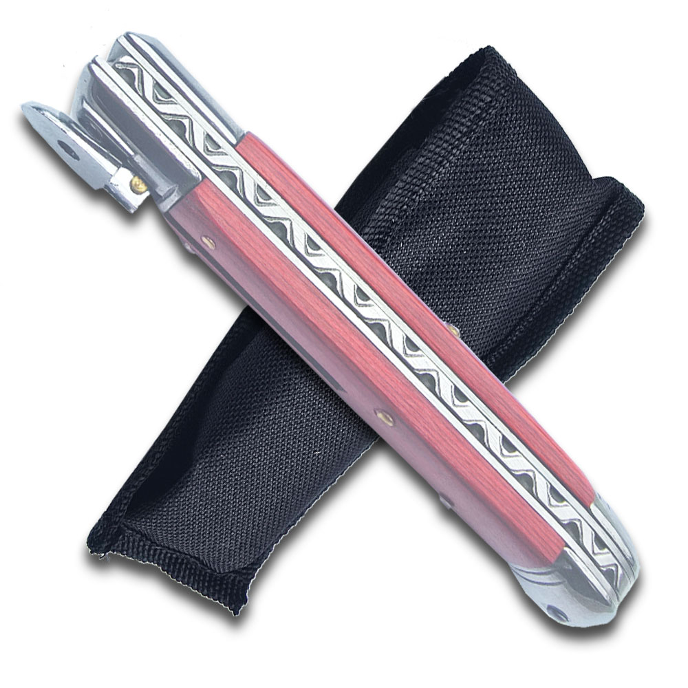 Lever Lock Swinguard Guard Automatic Knife with Wood Handle