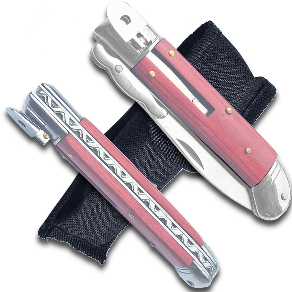 Lever Lock Swinguard Guard Automatic Knife with Wood Handle