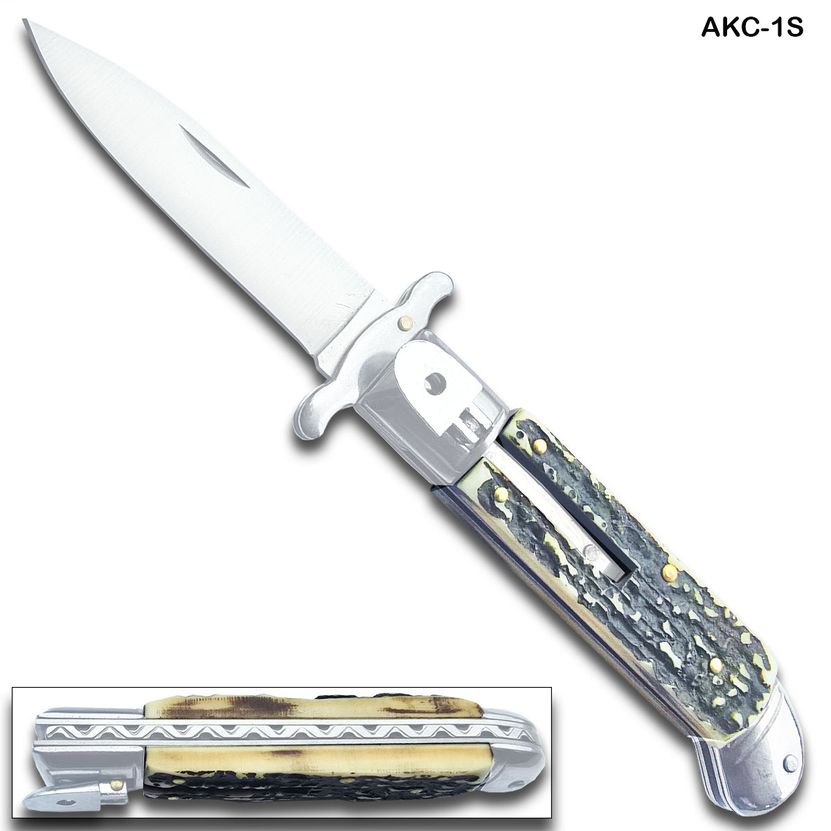 Lever Lock Swinguard Guard Automatic Knife with Faus stag Horn Handle
