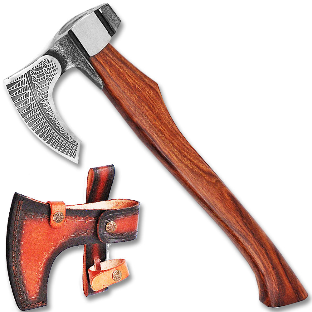 Hand Forged Viking Axe With Etched Carbon Steel Head