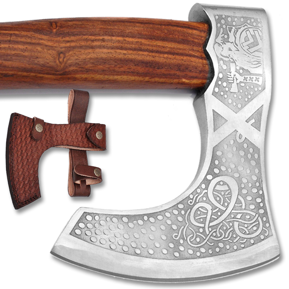 WHITE DEER  Custom Hand Forged  Viking Sorcerer Fantasy Axe With  Etched Carbon Steel Head