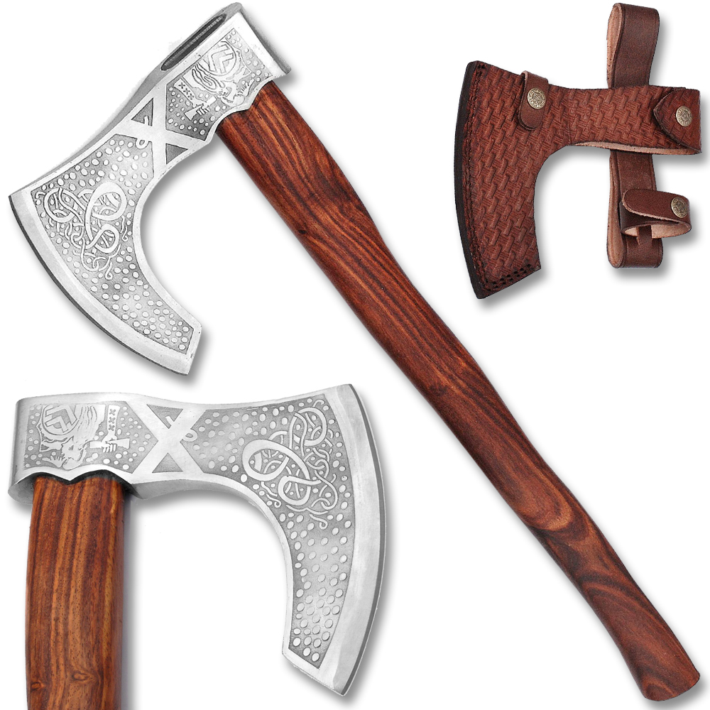 WHITE DEER  Custom Hand Forged  Viking Sorcerer Fantasy Axe With  Etched Carbon Steel Head