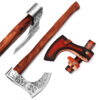 WHITE DEER Hand Forged Viking Axe With Custom Wolf Etched Carbon Steel Head