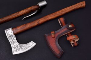 WHITE DEER Hand Forged Viking Axe With Custom Wolf Etched Carbon Steel Head